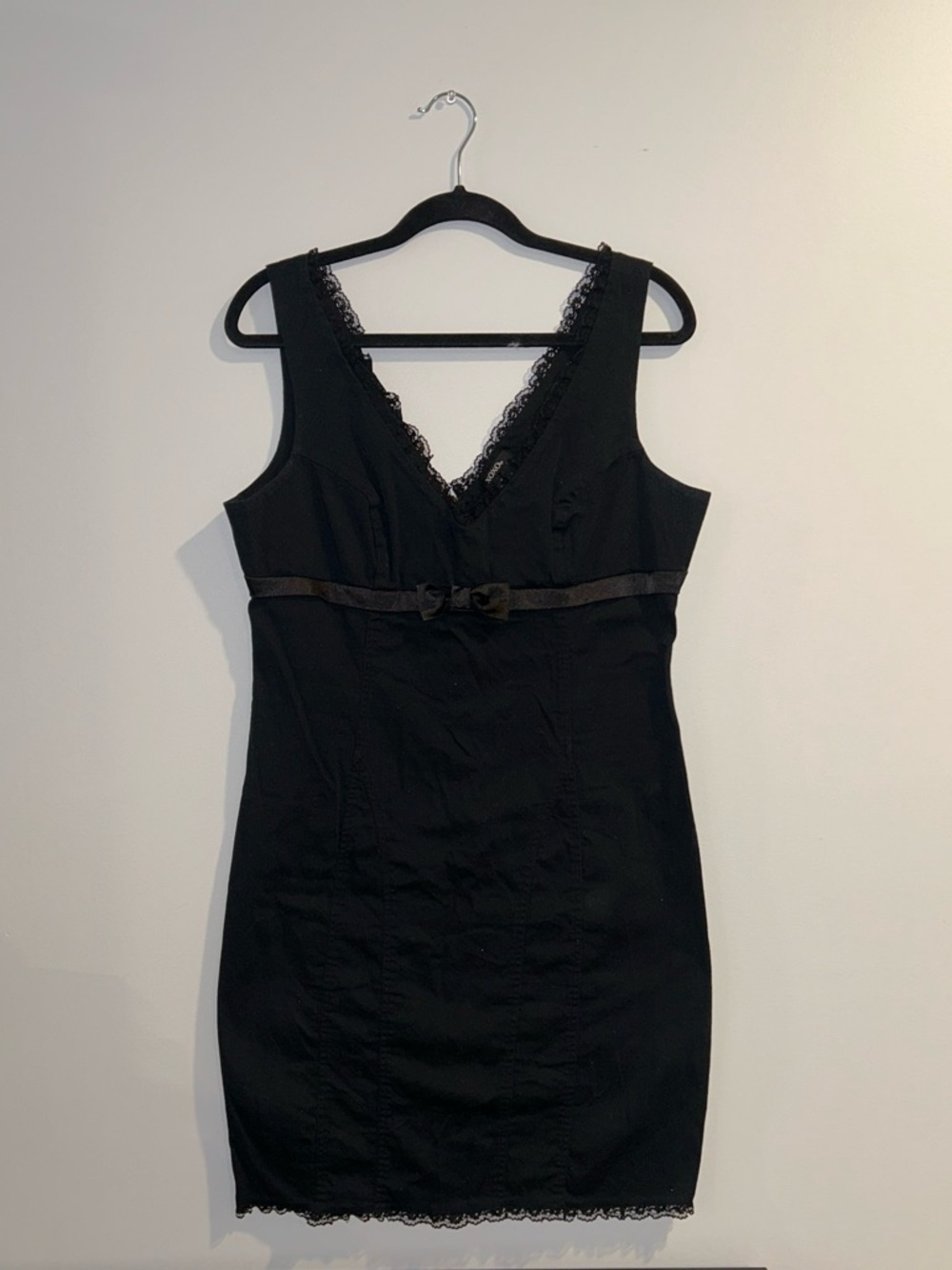 XOXO Black Lace-Trim V-Neck Dress